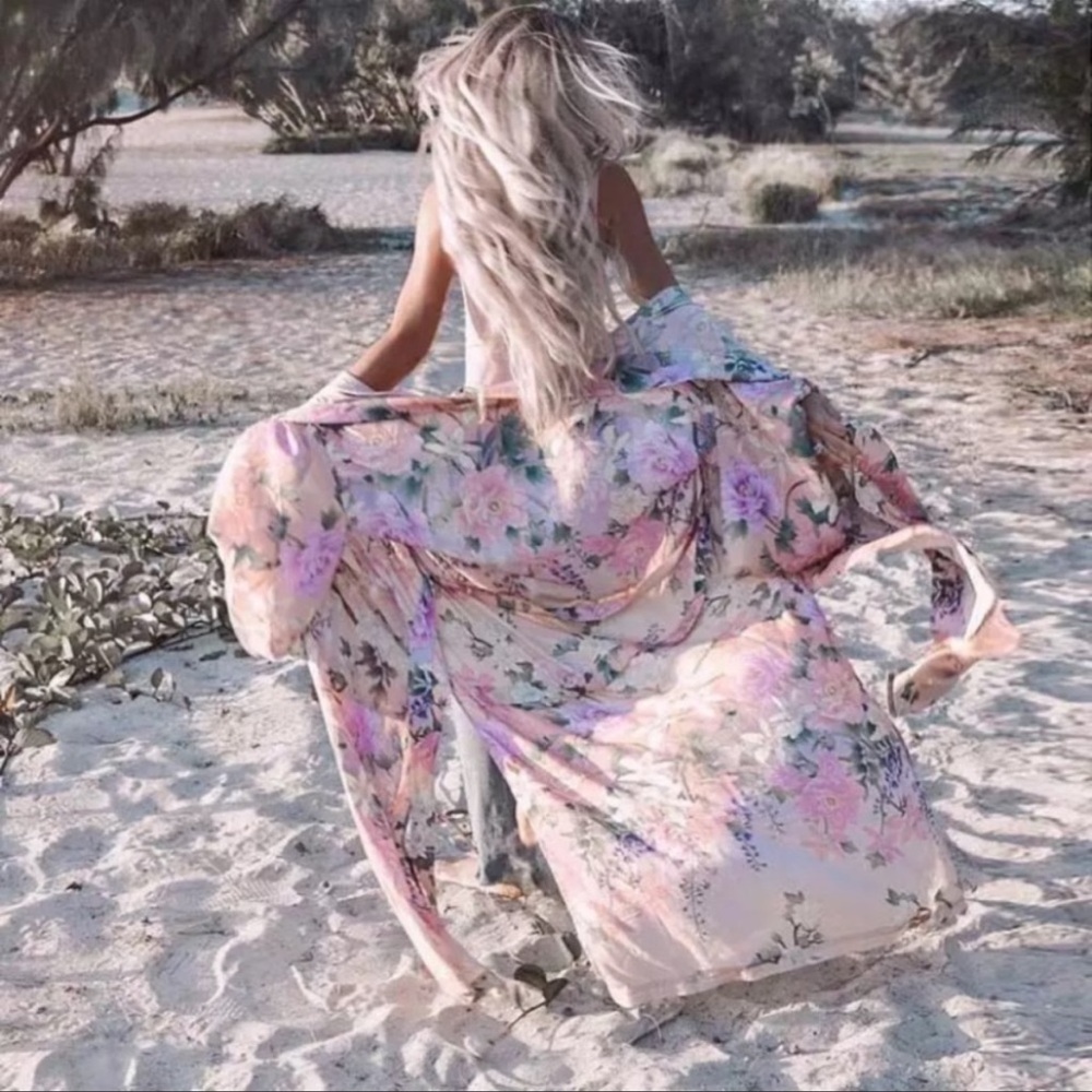 Boho Paradise Petals Bohemian Pink Gypsy Kimono Duster - Picture 4 of 16